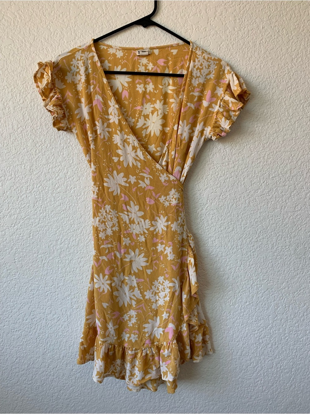 Billabong Mustard Yellow Floral Wrap Mini Dress